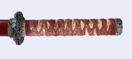 Replika szamurájkard, kissé sérült fa tokban, h: 98 cm