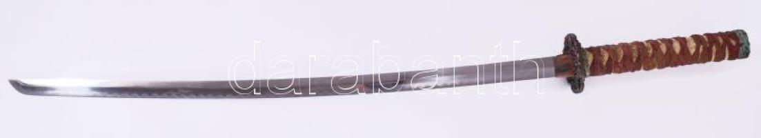 Replika szamurájkard, kissé sérült fa tokban, h: 98 cm