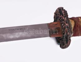 Replika szamurájkard, kissé sérült fa tokban, h: 98 cm
