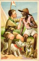 A cserkész minden cserkészt testvérének tekint. Cserkész levelezőlapok kiadóhivatala / Hungarian boy scout art postcard s: Márton L. (EK)