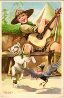 A cserkész vidám és meggondolt. Cserkész levelezőlapok kiadóhivatala / Hungarian boy scout art postcard s: Márton L. (EK)