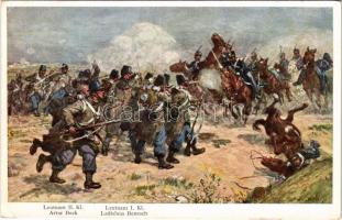 Leutnant II. Kl. Arthur Beck, Leutnant I. Kl. Ladislaus Benesch des Infanterieregiments Nr. 17. / K.u.k. military art postcard s: Ludwig Koch