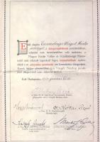 Hubay Jenő zeneszerző, hegedűművész, Székely Arnold, Kókai Rezső és Hegyi Emánuel zongoraművész alíárása zenetanári oklevélen