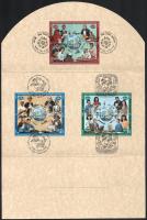 ENSZ 1999 3 klf négyestömb és elsőnapi bélyegzés emléklapon