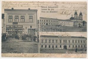 1905 Balázsfalva, Blasendorf, Blaj; Székesegyház, leányiskola, Dr. L. Nestor ügyvéd irodája, Népkönyvtár, Polgári Iparos Egylet, Rabiner Jakab, Naftali Vilmos üzlete és saját kiadása / cathedral, girls' school, lawyer's office, publisher's shop (b)