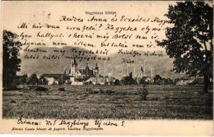 1904 Nagybánya, Baia Mare; látkép, templomok. Kovács Gyula kiadása / general view, churches (EK)