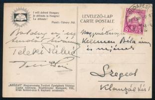 1927 gróf Teleki Pál (1879-1941) geográfus, egyetemi tanár, politikus, miniszterelnök és felesége aláírása megviselt irredenta képeslapon.