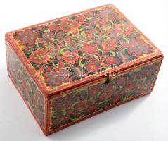 ca 1930 Virágos leveles fa ládika 19x14x9 cm
