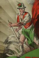 1929 Revíziós logobó-avató ünnepély és történelmi hadijátékok Budapesten, nagyméretű litografált, ir...