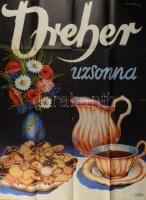 ca 1930 Dreher uzsonna nagy méretű reklám plakát. Litográfia. Markó Géza grafikája. Klösz nyomda. Hajtva, hajtásnál kis szakadásokkal. 126x92 cm