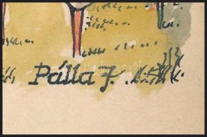 Pálla Jenő (1883-1958): Balatoni strand divat. Akvarell, papír, jelzett 10x30 cm Lapméret 20x30 cm