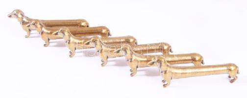 Réz tacskó késtámasz szett, 6 darab, hibátlan, h: 6,5 cm