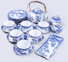 Japán 22 részes cseresznyevirág mintás tojáshéj porcelán teás készlet, süteményes tányérokkal, teljes.