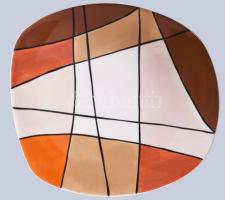 Vintage kézzel festett kínálótál, jelzett, hibátlan, 23x24 cm