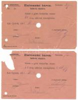 1915. Győr "Élelmezési bárca 60 üveg szikvízről, győri közkórház" (2db) kitöltve, lyukasztással érvénytelenítve T:F,G egyiken nagyobb anyaghiány