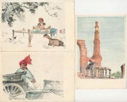 INDIA - 7 db MODERN grafikai képeslap / 7 modern graphic art postcards