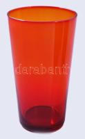Anyagában színezett vörös üdítős pohár garnitúra, 5 darab, hibátlan, m: 13 cm