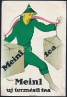 cca 1930 Meinl tea reklám kisplakát, ofszet, Bakács Budapest, 24x17 cm