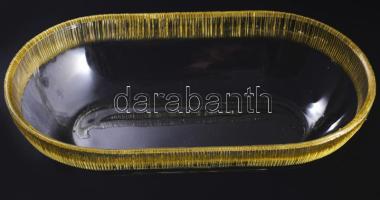 Art deco kristály kínáló, ezüstpácolt résszel, hibátlan, 30x17 cm