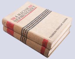 Ortutay Gyula: A magyar népművészet. 1-2. köt. 1. köt. A csonka haza. 2. köt. Erdély. Bp., 1941, Franklin, 388 p.+ I-XVII,XXI-XXXI t.; 308 p.+ I-VI, VIII-XXXII t. Rendkívül gazdag szövegközti és egészoldalas képanyaggal. Kiadói népies egészvászon-kötésben, kissé kopott borítókkal, laza fűzéssel, címlaphiányokban, az 1. kötetben a szennylap szakadt, hiányzó elülső szennylapokkal, az 1. kötetből 4 tábla (XVIII,XIX,XX,XXXII), és a 2. kötetből 1 tábla (VII) hiányzik.