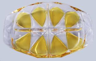 Négyosztatú csemegekínáló, ezüstpácolt díszítéssel, hibátlan, 28x19 cm