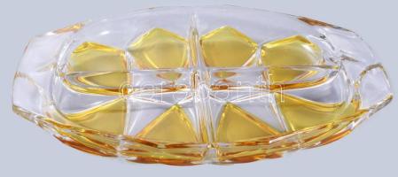 Négyosztatú csemegekínáló, ezüstpácolt díszítéssel, hibátlan, 28x19 cm