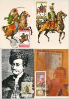 13 db MODERN Carte Maximum (CM) képeslap alkalmi bélyegzésekkel, közte 6 db a Magyar huszárok sorozatból (Képzőművészeti Alap)