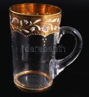 Szecessziós Bad Bertich-i kúrapohár, zománcfestett, kis kopással, m: 11 cm