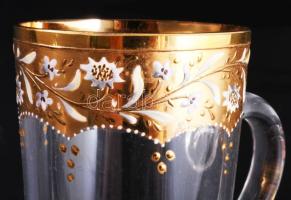 Szecessziós Bad Bertich-i kúrapohár, zománcfestett, kis kopással, m: 11 cm
