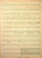 1973 Cseh Tamás (1943-2009): Petőfi halála. Autográf kéziratos kotta és dalszöveg aláírással. Mészáros Márta filmrendező, Petőfi Sándor születésének 150. évfordulójára készült filmje a Szeptember végén c. alkotáshoz kérte fel Cseh Tamást és Bereményi Gézát a filmzene szerzésére. Négy dal készült a filmhez: Szép vagy, Júlia sétája, Szeptember elején, Petőfi halála. Ez utóbbi lett a film főcímdala is. Nagyon ritka, Cseh Tamás kéziratos kotta árverésen még nem szerepelt. 34x24 cm, Paszpartuzva.