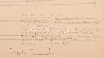 1973 Cseh Tamás (1943-2009): Petőfi halála. Autográf kéziratos kotta és dalszöveg aláírással.
Mészá...