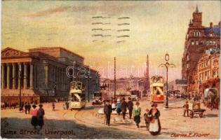 1929 Liverpool, Lime Street, tram, autobus. Raphael Tuck &amp; Sons "Oilette" Series No. 8999.