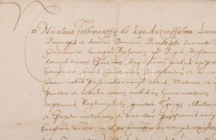 Istvánffy Miklós (1538-1615) nádori helytartó, humanista történetíró saját kezű aláírásával ellátott...