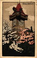 Graz, Uhrturm / clock tower. Strohschneider (crease)