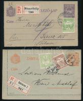 1918 2 db ajánlott zárt levelezőlap NÉMETBOLY és DEBRECZEN bélyegzésekkel