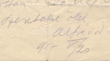 1917 Hajós Alfréd (1878-1955) építész, az első magyar olimpiai bajnok (úszó) autográf levele feleség...