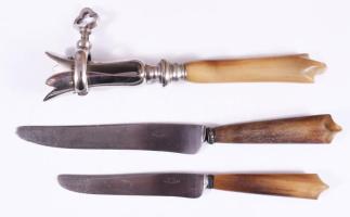 Szarunyelű szervírozó készlet, 12 db nagy kés, 12 db kis kés, csontfogó