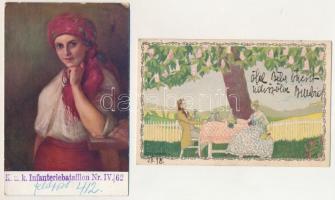 21 db RÉGI motívum képeslap: művészlapok, festmény reprodukciók / 21 pre-1945 motive postcards: art ...