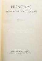 Hungary. Yesterday and to-day. Illustrated. London, 1936, Grant Richards, 237 p.+1 (kihajtható, színes térkép, gyűrődéssel) t. Angol nyelven. Fekete-fehér szövegközti illusztrációkkal. Kiadói aranyozott egészvászon-kötés, kissé kopott borítóval.
