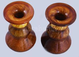 cca 1975 Guldkroken Glashytta Hjo anyagában színezett üveg gyertyatartó pár, jelzés nélkül, hibátlan...