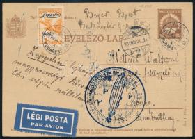 1931 Zeppelin magyarországi körrepülés levelezőlap 1P Zeppelin bélyeggel
