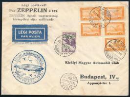 1931 Zeppelin magyarországi körrepülés levél Zeppelin 2P és Repülő 4f ötöstömbbel bérmentesítve