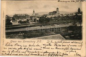 1899 Korneuburg, railway station, train. Verlag v. Joh. Lederer (cut)