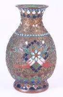 Antik kínai champlevé díszítésű réz váza, m: 9 cm
