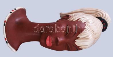 Art deco stílusú kerámia falimaszk, jelzett, h: 29 cm