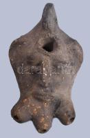 Antik kerámia olajmécses, maszk mintával, h: 10,5 cm