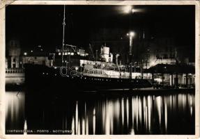 Civitavecchia, porto notturno. Vergati Vincenzo / port at night, steamship (tear)