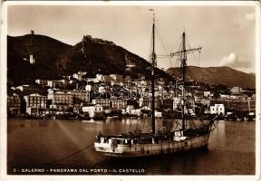 1934 Salerno, panorama dal porto, il castello. Vincenzo Cataneo / port, castle, boat (EK)