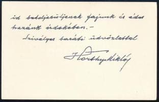 1953 Horthy Miklós volt kormányzó autográf soraival, személyes hangú üzenetével és aláírással ellátott üdvözlő kártyája és megcímzett borítékja. A címzett Töreky Géza (1873-1961) jogász, bíró, magyar királyi titkos tanácsos, felsőházi tag, a Magyar Királyi Kúria elnöke 1937 és 1944 között. "...Adja isten, hogy jókívánságaid beteljesüljenek fajunk és édes hazánk érdekében"