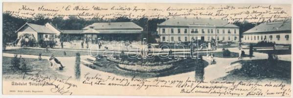 1904 Félixfürdő, Baile Felix; 2-részes kihajtható panorámalap a fürdővel. Helyfi László kiadása / 2-tiled folding panoramacard (ázott / wet damage)